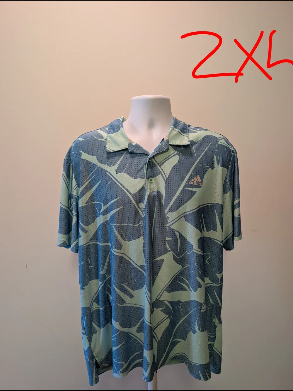 adidas Men's Blue and Light Green Abstract Golf Polo